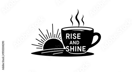 Sunrise Coffee Mug with "Rise and Shine" Text, Morning Energy Concept