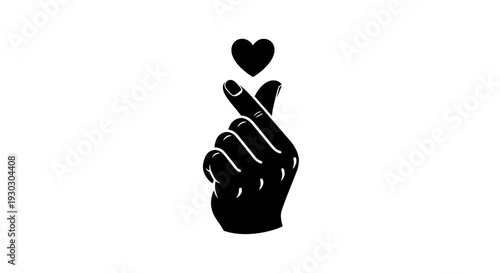 Finger Heart Gesture Silhouette – Love Hand Symbol Vector Illustration