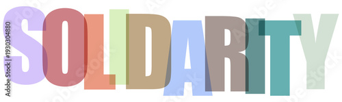 Solidarity word art with colorful translucent letters on checkered background