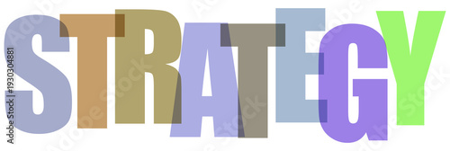 Strategy word art with colorful translucent letters on checkered background