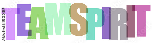 Team spirit colorful lettering with 3d effect and shadow on checkered background