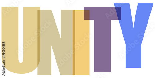 Unity colorful lettering with 3d effect and shadow on checkered background