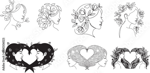 Hand drawn vector set of bird and animal tattoo sketches featuring a black floral fox silhouette and funny comic nature elements for a coloring book design pattern