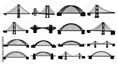Various bridge designs and architectural styles collection.