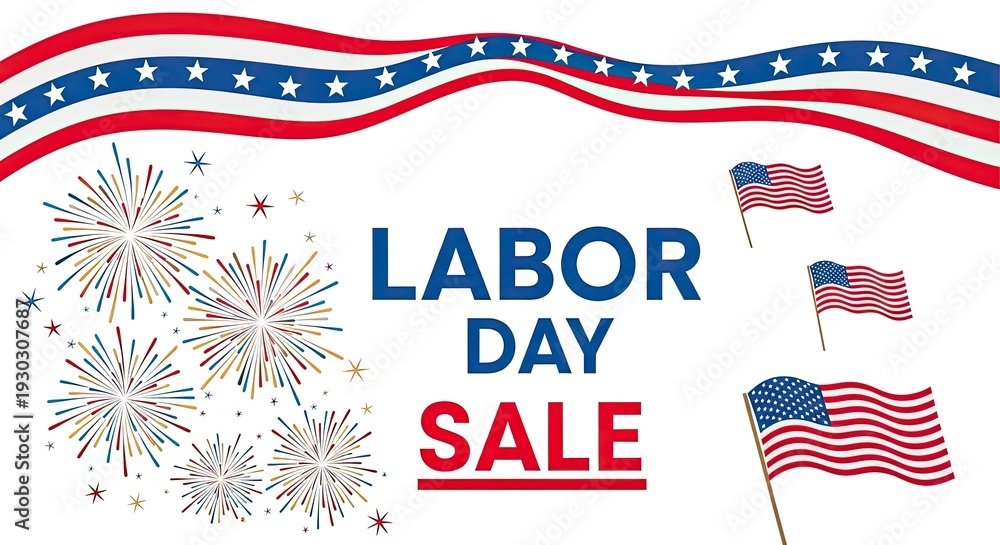 Fototapeta premium Vibrant labor day sale graphic with patriotic theme and fireworks