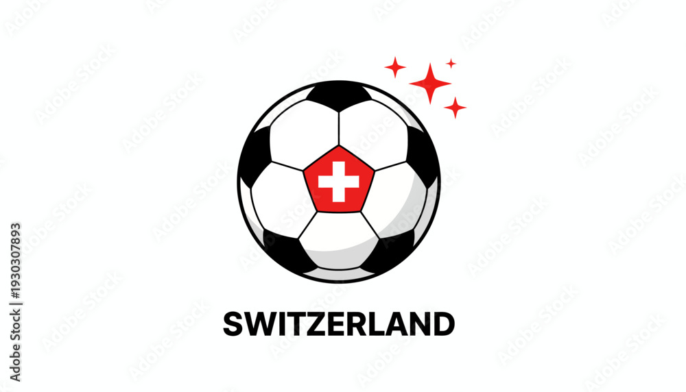 Obraz premium Vector illustration of a soccer ball with Swiss flag emblem on a sports-themed graphic design