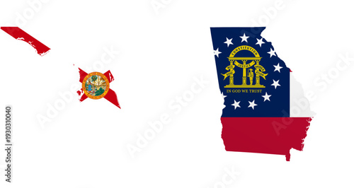 Georgia flag map poster. US state pride wall decor artwork. Patriotic printable digital art. Detailed vector illustration