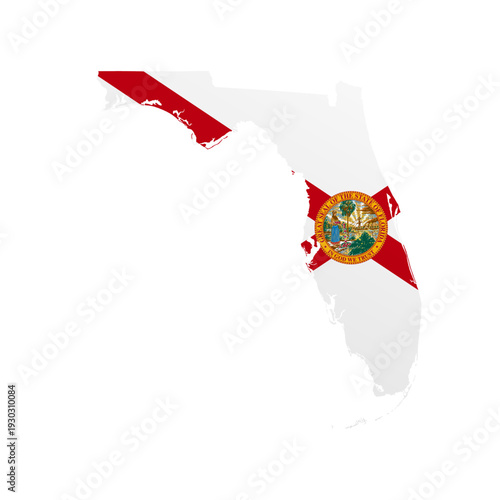 Florida flag map poster. US state pride wall decor artwork. Patriotic printable digital art. Detailed vector illustration