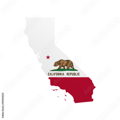 California flag map poster. US state pride wall decor artwork. Patriotic printable digital art. Detailed vector illustration