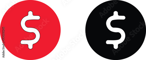 Minimalist Dollar Sign Icon Set in Circular Red and Black Frames