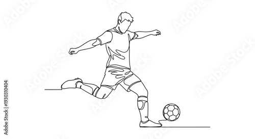 Soccer Player Kicking Ball Line Art - Dynamic Football Action and Sports Energy