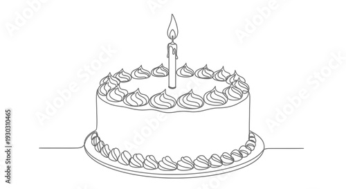 Simple Line Drawing Birthday Cake with One Candle