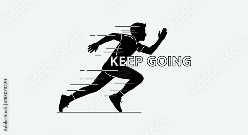 Silhouette of a runner in motion, with 'KEEP GOING' text, symbolizing motivation and perseverance.