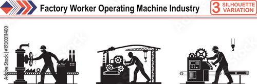 Industrial Factory Worker Silhouette Operating Machine in Manufacturing Plant Industry Concept
