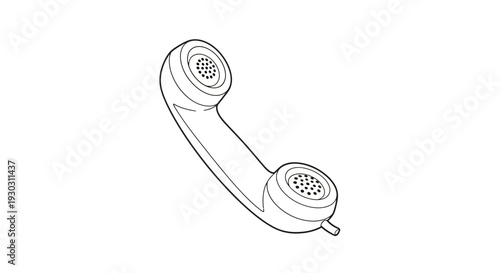 Retro Telephone Handset Outline Drawing, Vintage Communication Device