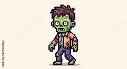 Pixel Art Zombie Character for Retro Halloween Video Game Asset