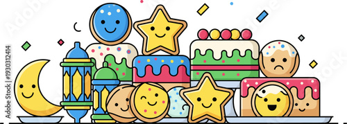 Cartoon Eid Al Fitr Flat Illustration