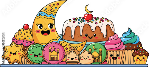 Cartoon Eid Al Fitr Flat Illustration