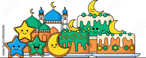 Cartoon Eid Al Fitr Flat Illustration