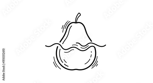 Pear Floating in Water, Minimalist Line Art Illustration