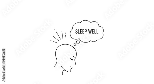Person dreaming of sleeping well, thought bubble with text