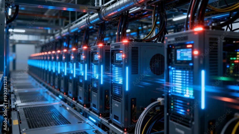 Naklejka premium Rows of server racks in a data center
