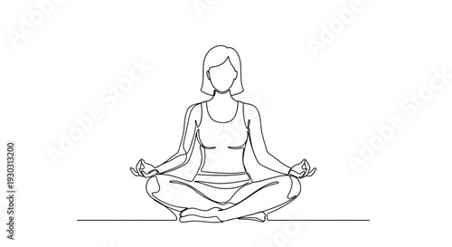 Woman Meditating in Lotus Pose, Single Line Drawing, Minimalist Yoga Illustration