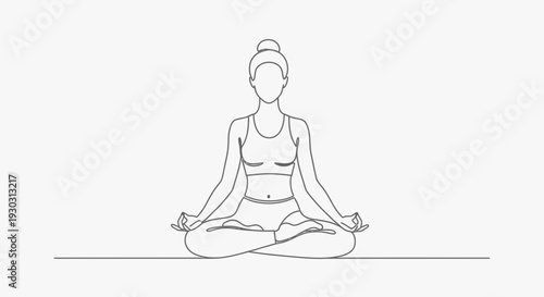 Woman Meditating in Lotus Pose, Yoga Silhouette, Mindfulness and Serenity