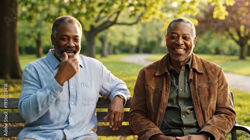 Wallpaper Mural Two Men Sitting on Park Bench. Torontodigital.ca