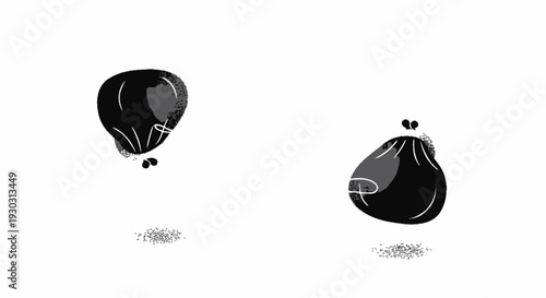 Two minimalist black coin purses or small bags floating above a textured surface in a simple, abstract illustration.