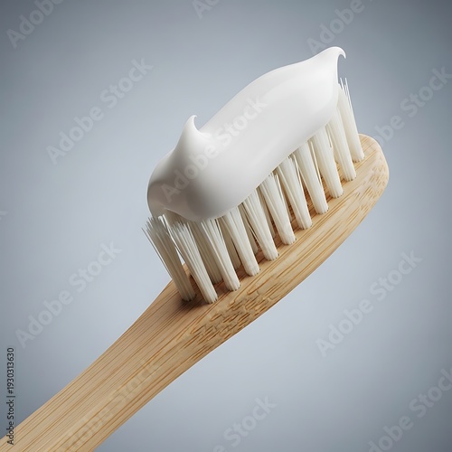 A close-up view of a toothbrush with toothpaste ready for a thorough brushing session