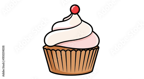 Sweet Cupcake with Pink Frosting and Red Cherry Topping
