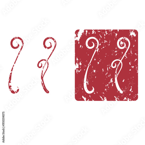 かすれのあるスタンプ風印刷熨斗のセット素材。わらび熨斗、文字熨斗のイラスト。