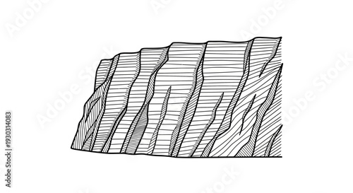Textured Cliff Face with Horizontal Layers, Geological Formation, Vintage Illustration
