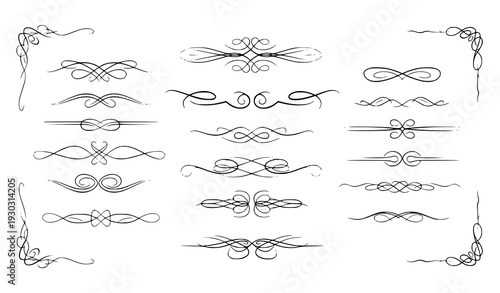 Elegant ornamental swirl divider set vintage vector illustration