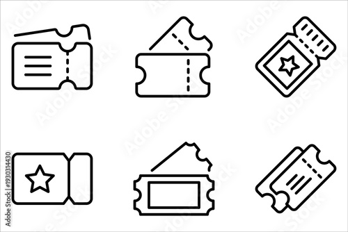 Ticket icon set. Raffle ticket symbol. Trendy flat outline ui sign design on white background