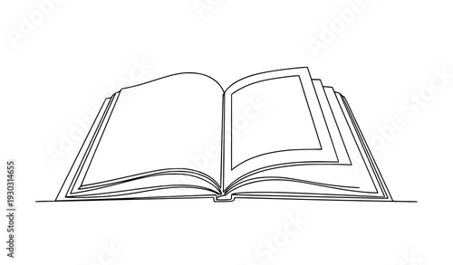 Open magazine single line drawing minimal black vector illustration