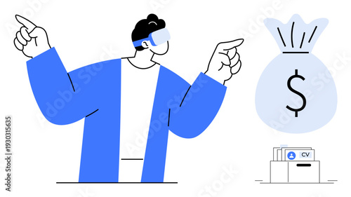 Virtual reality concept. Virtual reality used in finance to visualize opportunities. Virtual reality transforming job market perspectives and enhancing recruitment processes. For fintech, VR, hiring