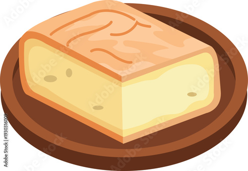 creamy cheesecake slice on wooden plate – dessert vector illustration