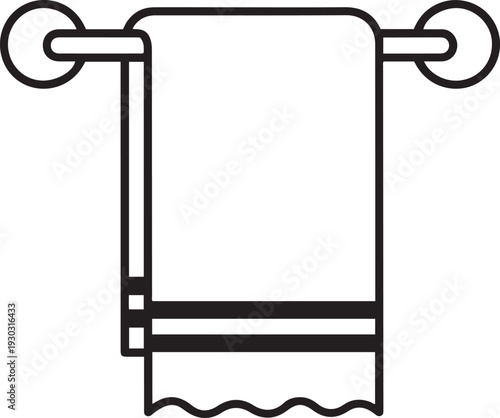 Black outline of a towel hanging on a towel rack bathroom linen