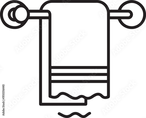 Black outline of a towel hanging on a rack with wavy water below bathroom hotel