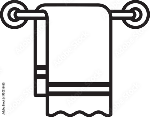 Black outline of a towel hanging on a wall mounted towel rack bathroom kitchen