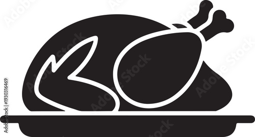 Black silhouette of a roasted chicken on a platter poultry food 1 meal