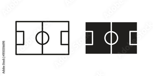 Detailed illustration of a soccer field layout from a top view, including markings and goals, shown in two contrasting styles.