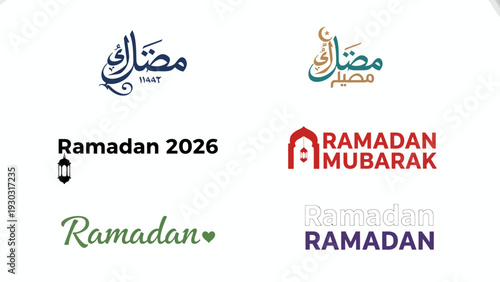 Ramadan celebration concept logos displayed in a grid showcasing diverse designs and typography for the holy month