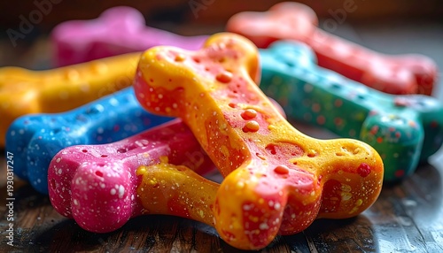 Colorful Dog Bone Toys - A Vibrant Pile of Fun.