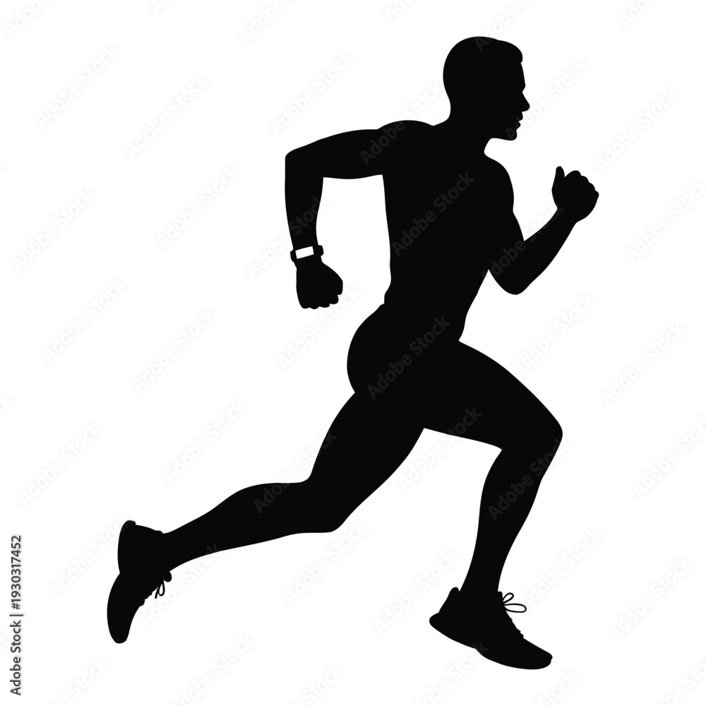 Obraz premium Runner with Fitness Tracker Vector, Silhouette, Illustration