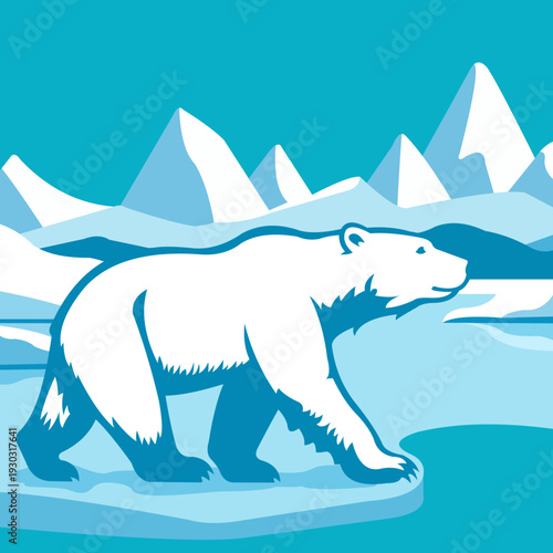 Polar Bear in Arctic Landscape Illustration