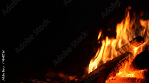 Cinematic Bonfire Close Up at Night with Copy Space 4K