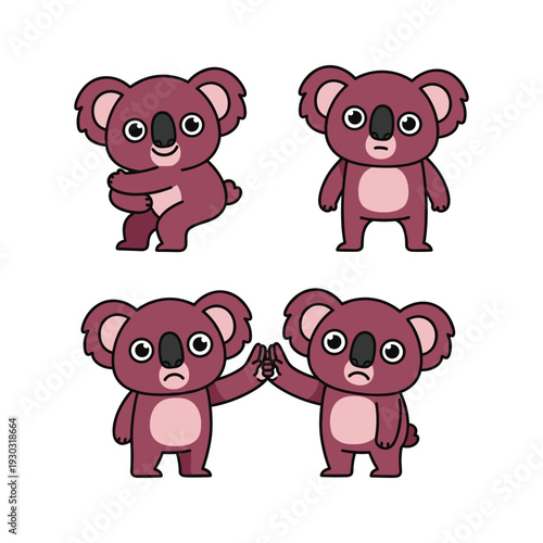 Photography Cartoon koalas showing emotions and friendship on white background